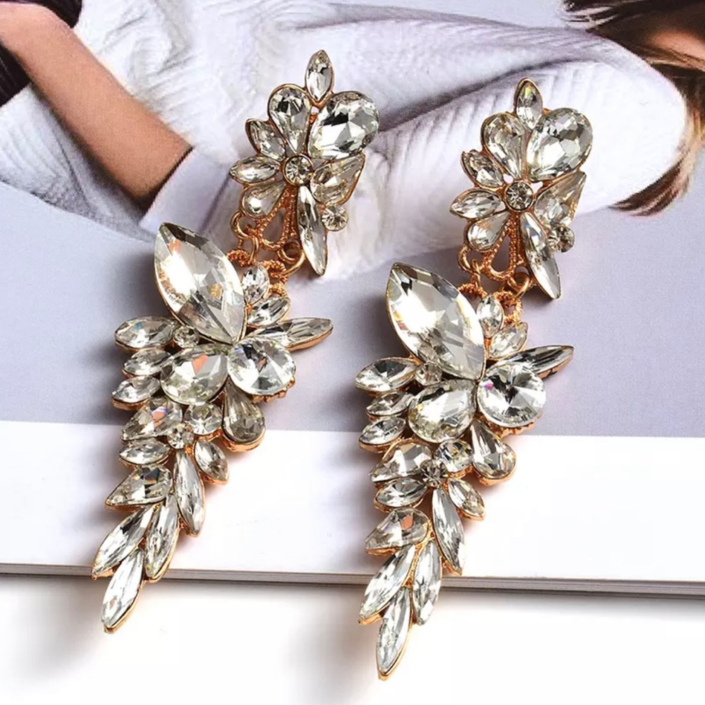 Elegant And Luxury Earring New - Rhinestone & Gold Drop | Bridal Jewelry
